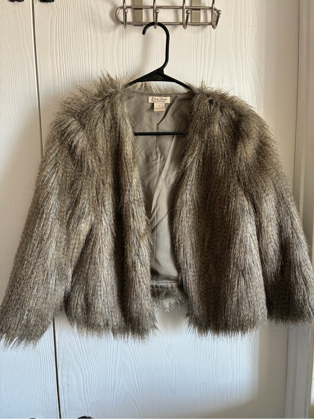 Lucky Brand Faux Fur Jacket Coat Size S Gray Brown Crop